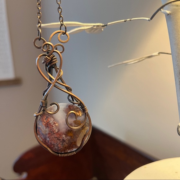 Copper Statement Necklace featuring Moss Agate - Picture 7 of 11